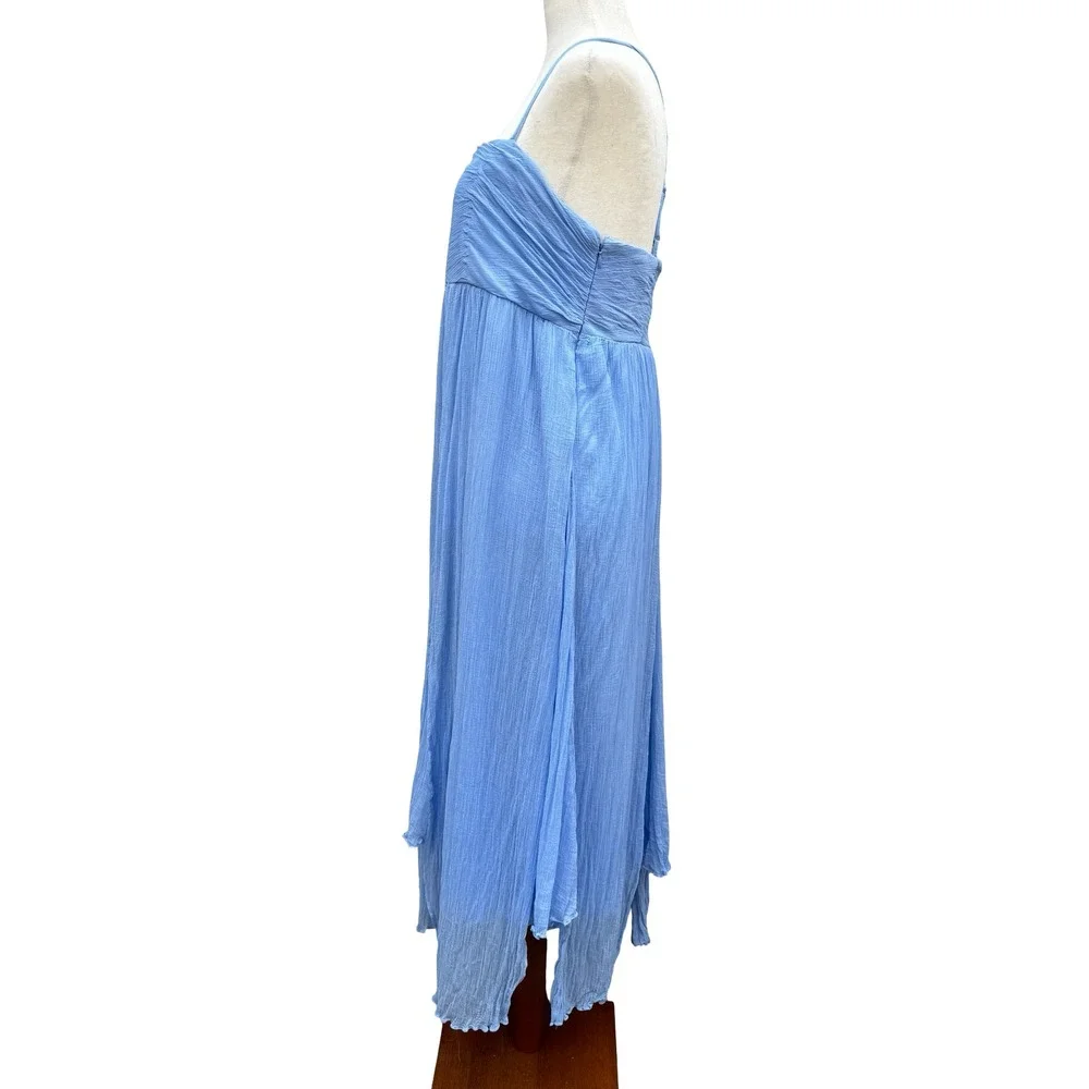 BHLDN Anthropologie Lola Blue Crinkle Gauze Chiffon Midi Dress XL Fairy Boho